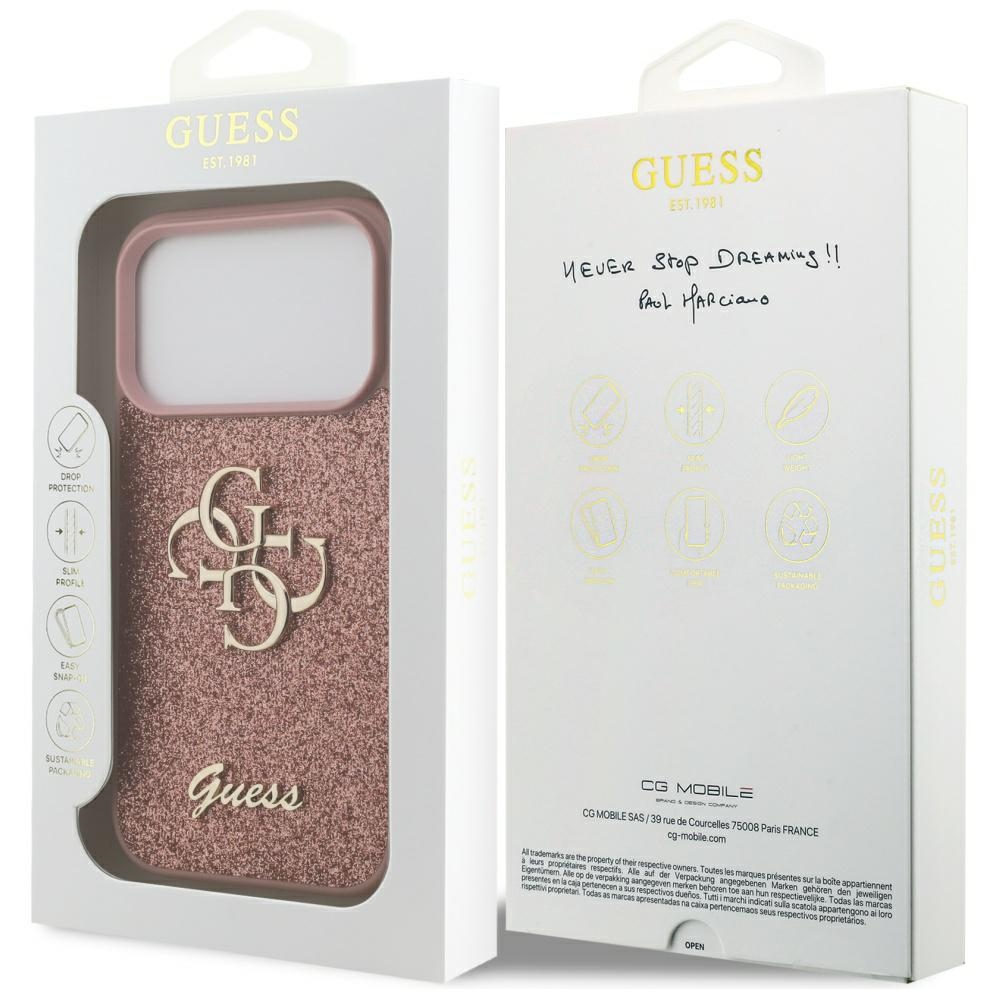 iTok webáruház - Guess Guess Fixed Glitter Big 4G tok iPhone 17 Pro készülékhez (rózsaszín) 7 Guess Fixed Glitter Big 4G Case for iPhone 17 Pro (rózsaszín)