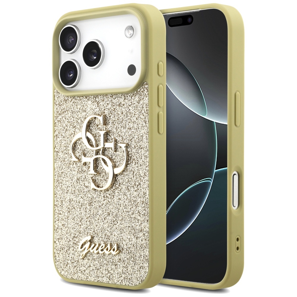 iTok webáruház - Guess Guess Fixed Glitter Big 4G tok iPhone 17 Pro készülékhez (arany) 1 Guess Fixed Glitter Big 4G case for iPhone 17 Pro (arany)