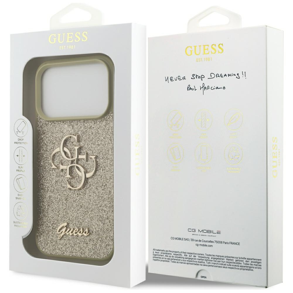 iTok webáruház - Guess Guess Fixed Glitter Big 4G tok iPhone 17 Pro készülékhez (arany) 8 Guess Fixed Glitter Big 4G case for iPhone 17 Pro (arany)