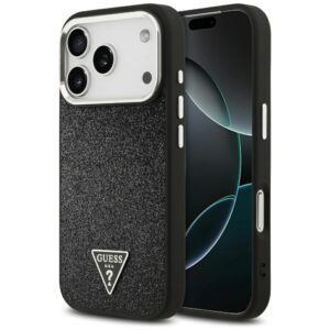 Guess Glitter Triangle Logo MagSafe tok iPhone 17 Pro készülékhez (fekete)
