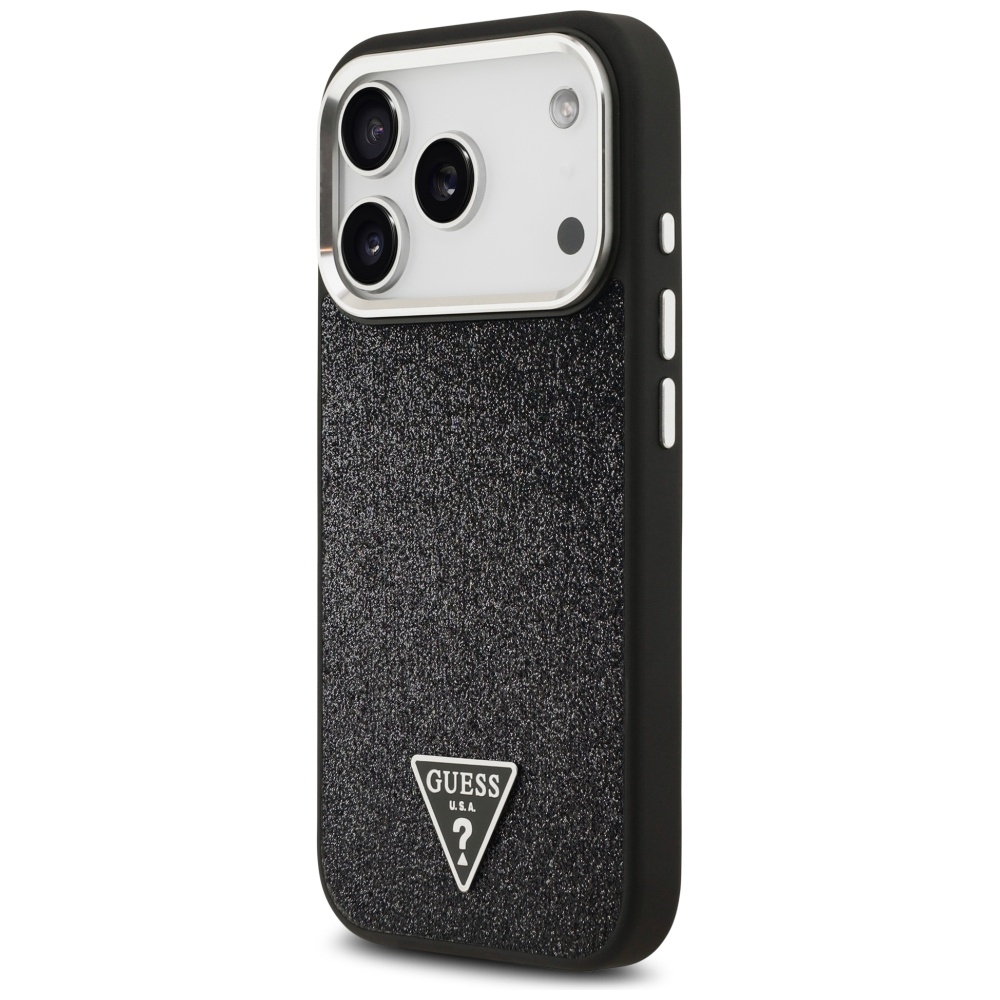 iTok webáruház - Guess Guess Glitter Triangle Logo MagSafe tok iPhone 17 Pro készülékhez (fekete) 2 Guess Glitter Triangle Logo MagSafe Case for iPhone 17 Pro (fekete)
