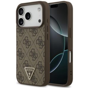 Guess Leather 4G Triangle Strass MagSafe tok iPhone 17 Pro (barna)