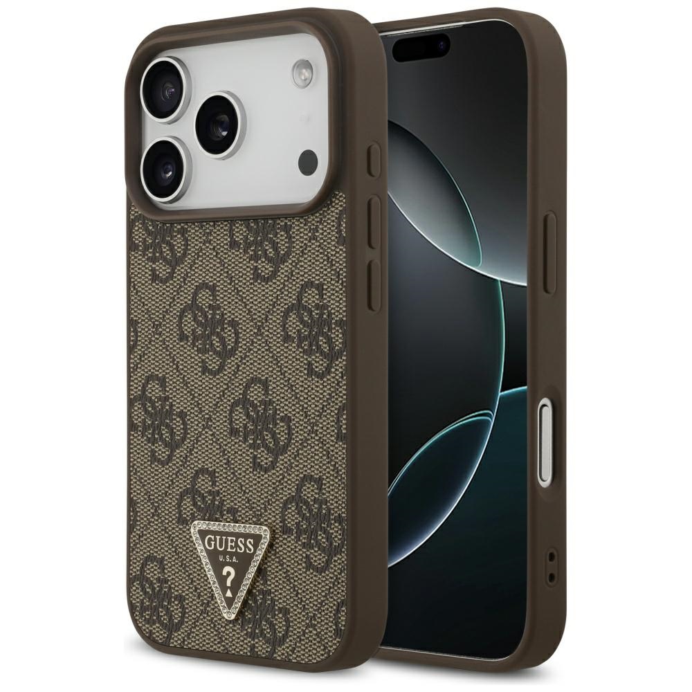 iTok webáruház - Guess Guess Leather 4G Triangle Strass MagSafe tok iPhone 17 Pro (barna) 1 Guess Leather 4G Triangle Strass MagSafe Case for iPhone 17 Pro (barna)