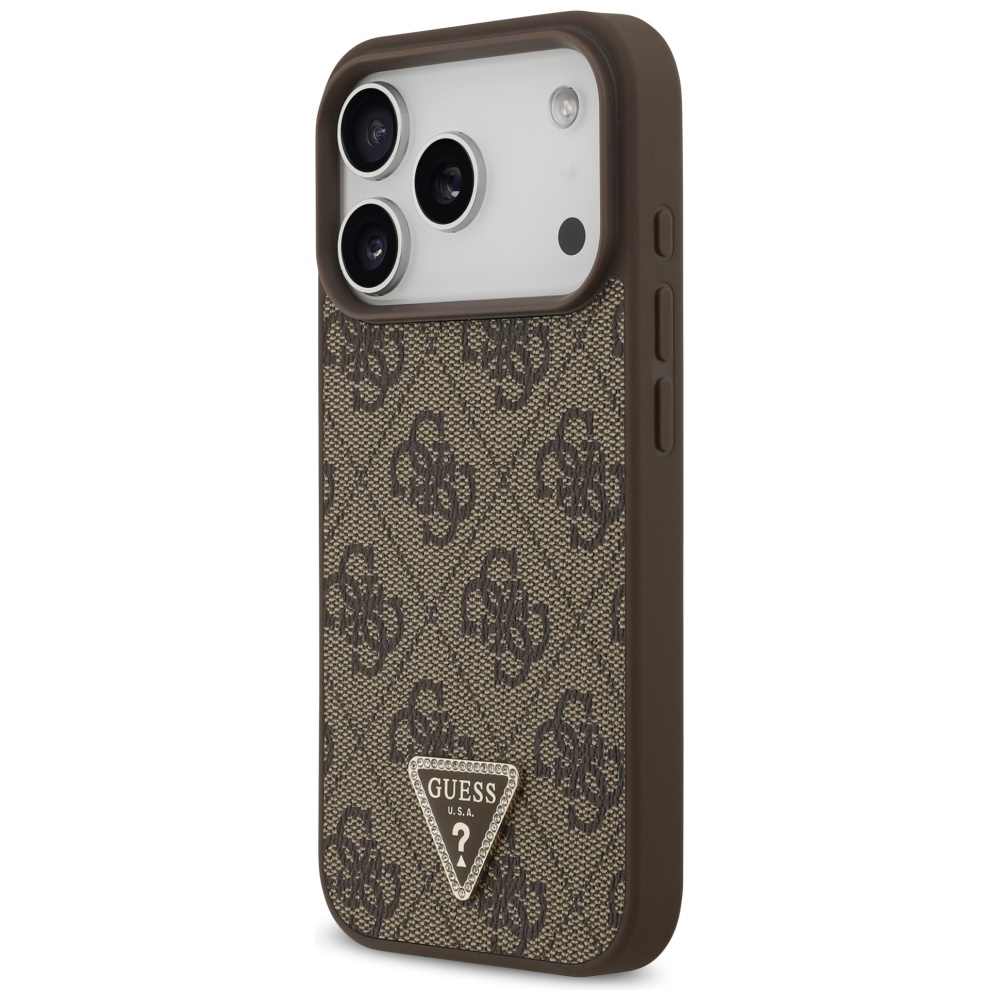 iTok webáruház - Guess Guess Leather 4G Triangle Strass MagSafe tok iPhone 17 Pro (barna) 2 Guess Leather 4G Triangle Strass MagSafe Case for iPhone 17 Pro (barna)