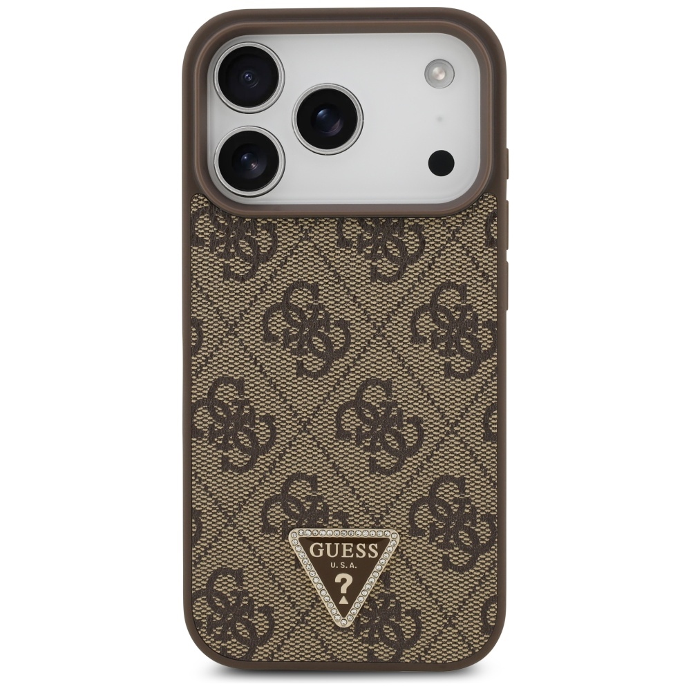iTok webáruház - Guess Guess Leather 4G Triangle Strass MagSafe tok iPhone 17 Pro (barna) 3 Guess Leather 4G Triangle Strass MagSafe Case for iPhone 17 Pro (barna)