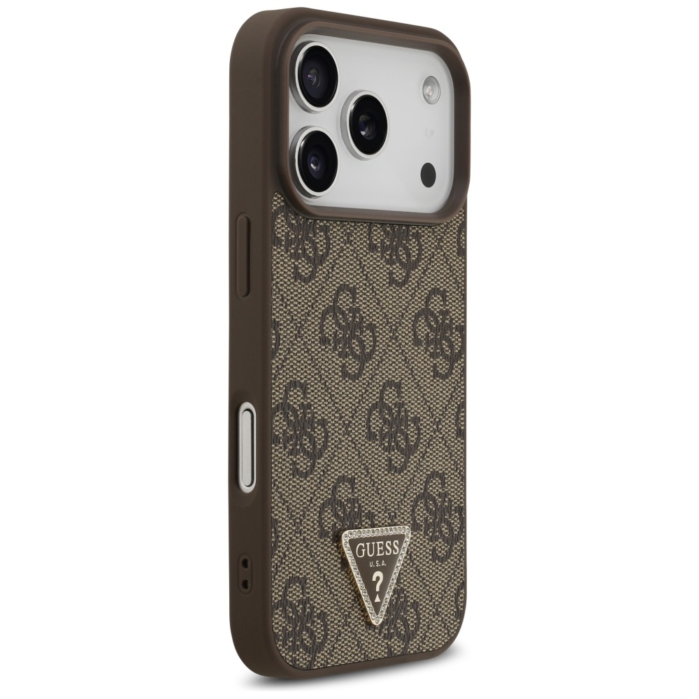 iTok webáruház - Guess Guess Leather 4G Triangle Strass MagSafe tok iPhone 17 Pro (barna) 4 Guess Leather 4G Triangle Strass MagSafe Case for iPhone 17 Pro (barna)