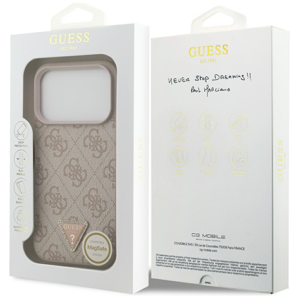 iTok webáruház - Guess Guess Leather 4G Triangle Strass MagSafe tok iPhone 17 Pro készülékhez (rózsaszín) 8 Guess Leather 4G Triangle Strass MagSafe Case for iPhone 17 Pro (rózsaszín)
