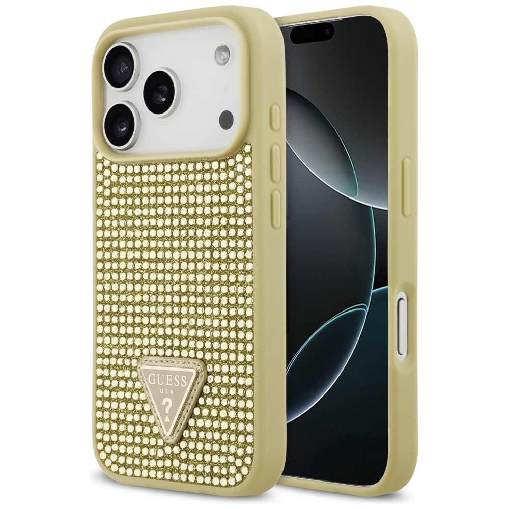 iTok webáruház - Guess Guess Rhinestone Triangle Logo iPhone 17 Pro tok – arany (arany) 1 Guess Rhinestone Triangle Logo iPhone 17 Pro Case (arany)