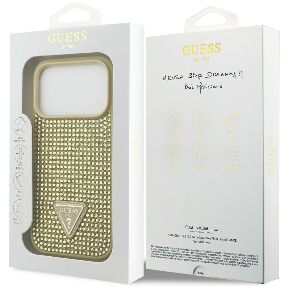 iTok webáruház - Guess Guess Rhinestone Triangle Logo iPhone 17 Pro tok – arany (arany) 8 Guess Rhinestone Triangle Logo iPhone 17 Pro Case (arany)