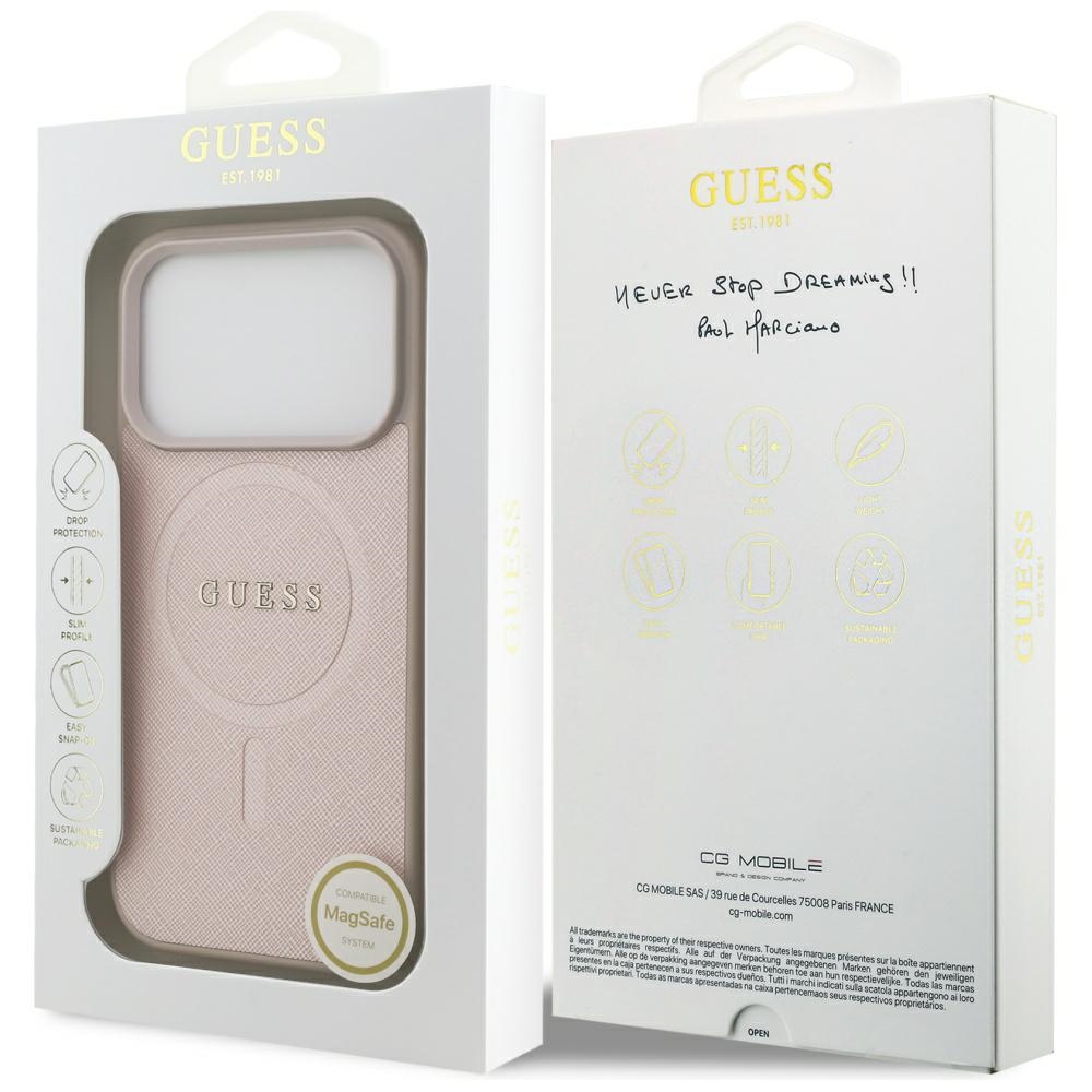 iTok webáruház - Guess Guess Saffiano Classic Logo MagSafe tok iPhone 17 Pro készülékhez (rózsaszín) 8 Guess Saffiano Classic Logo MagSafe Case for iPhone 17 Pro (rózsaszín)
