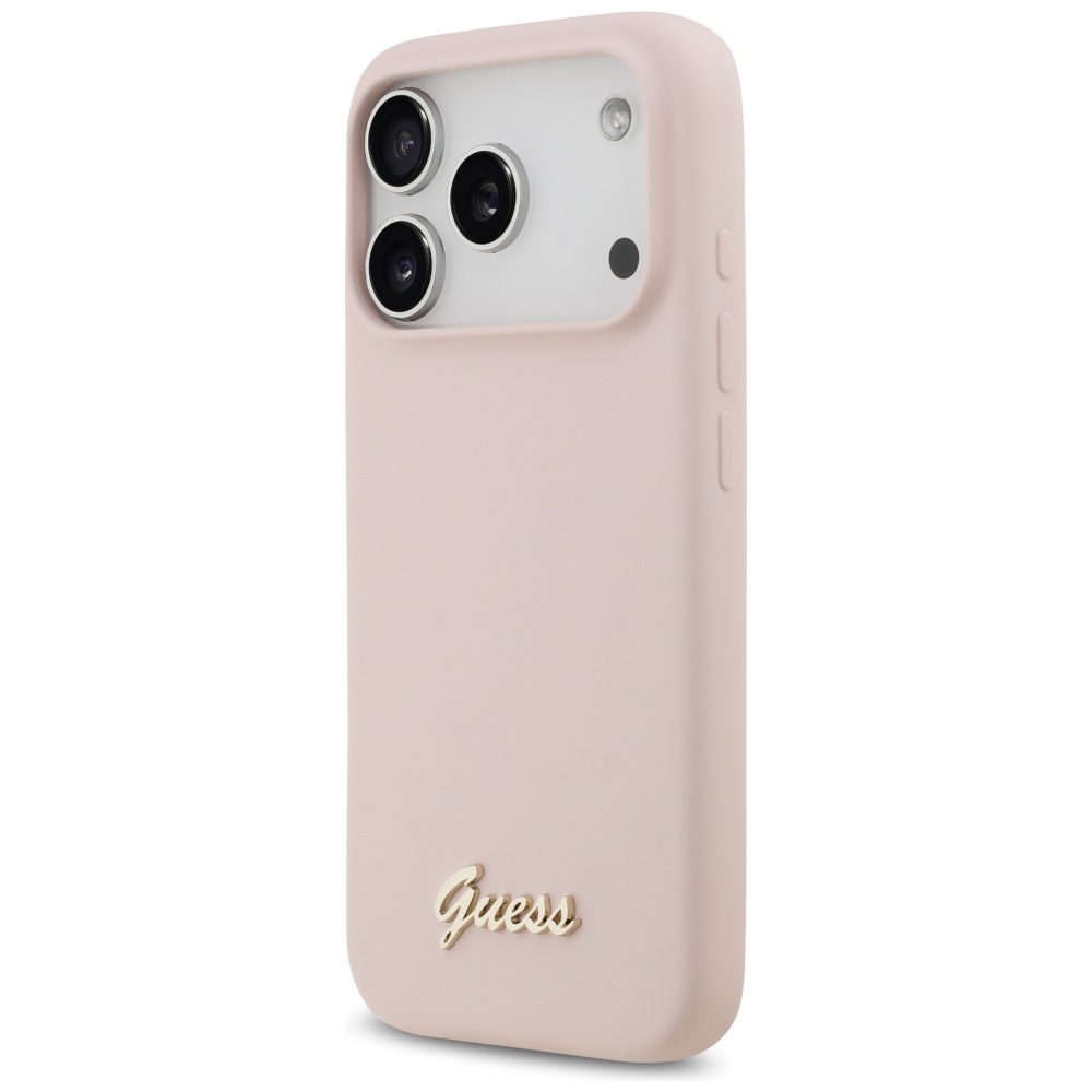 iTok webáruház - Guess Guess Silicone Script Metal Logo MagSafe szilikon tok iPhone 17 Pro készülékhez (rózsaszín) 2 Guess Silicone Script Metal Logo MagSafe Case for iPhone 17 Pro (rózsaszín)