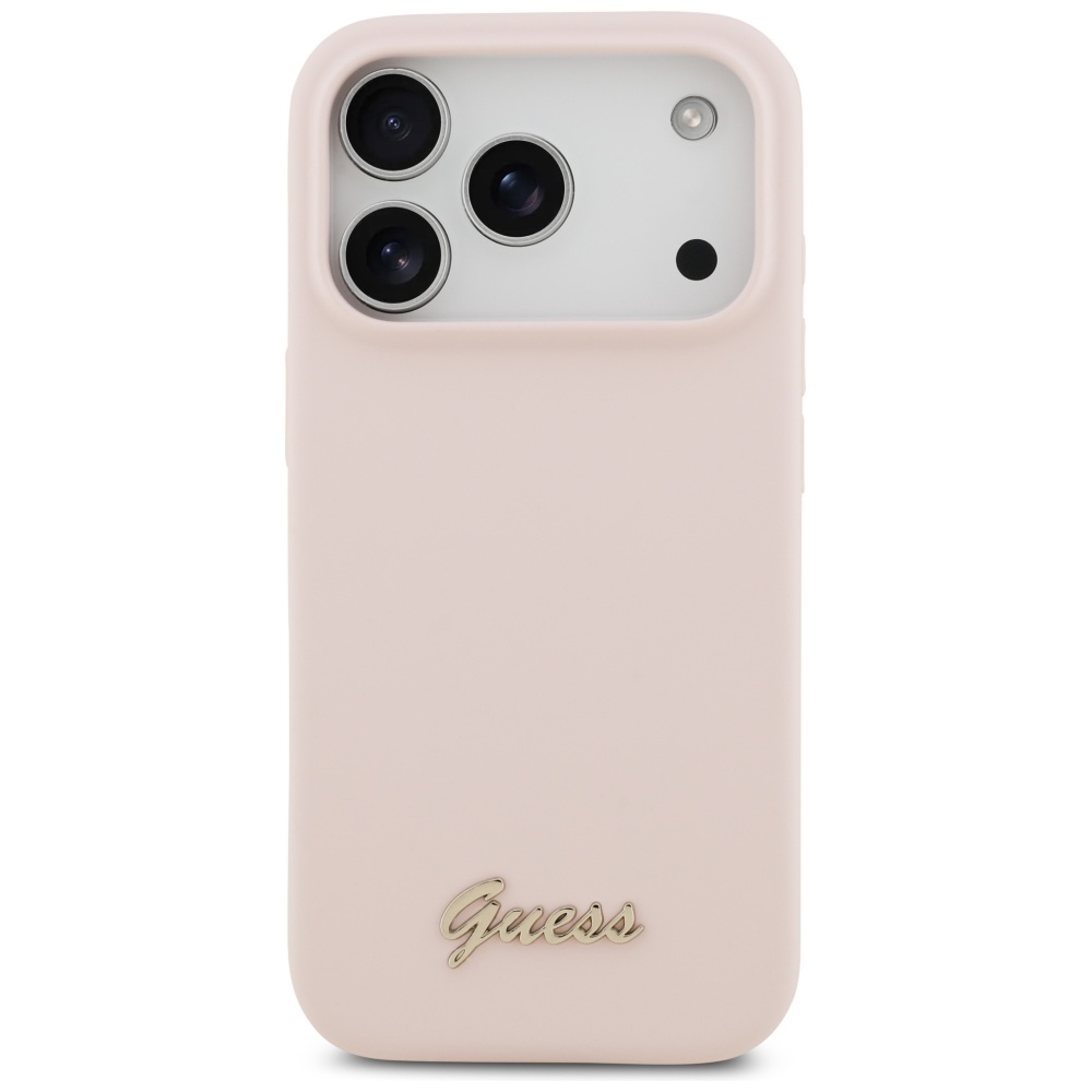 iTok webáruház - Guess Guess Silicone Script Metal Logo MagSafe szilikon tok iPhone 17 Pro készülékhez (rózsaszín) 3 Guess Silicone Script Metal Logo MagSafe Case for iPhone 17 Pro (rózsaszín)
