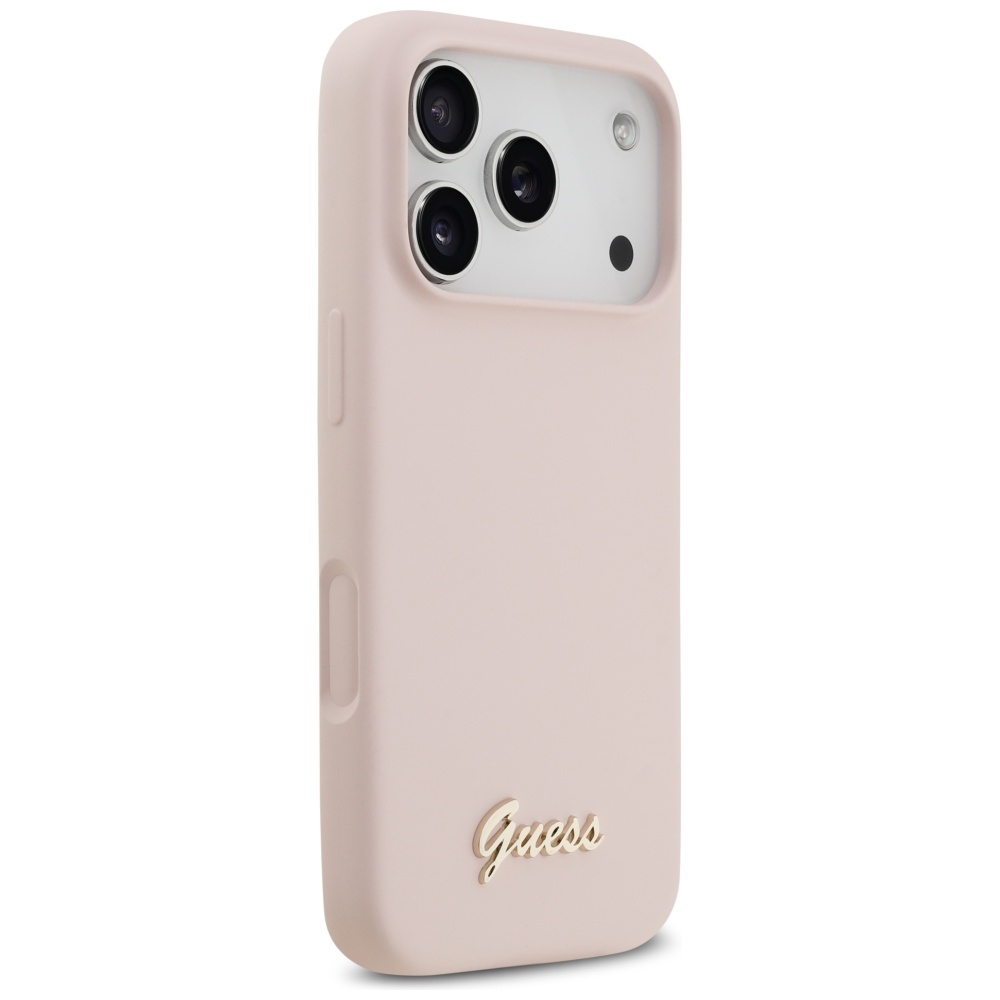 iTok webáruház - Guess Guess Silicone Script Metal Logo MagSafe szilikon tok iPhone 17 Pro készülékhez (rózsaszín) 4 Guess Silicone Script Metal Logo MagSafe Case for iPhone 17 Pro (rózsaszín)