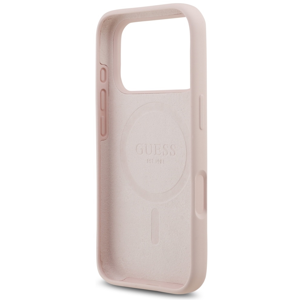 iTok webáruház - Guess Guess Silicone Script Metal Logo MagSafe szilikon tok iPhone 17 Pro készülékhez (rózsaszín) 7 Guess Silicone Script Metal Logo MagSafe Case for iPhone 17 Pro (rózsaszín)
