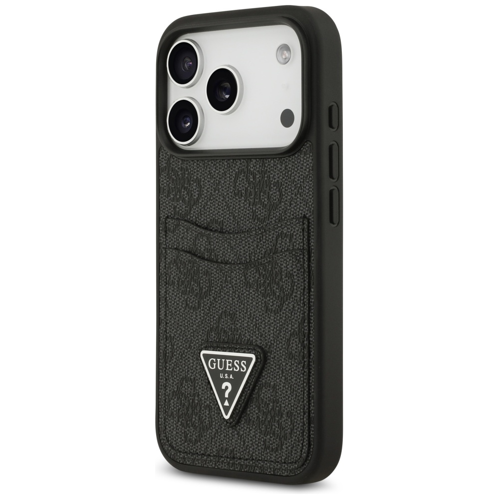 iTok webáruház - Guess Guess 4G Double Card Triangle tok iPhone 17 Pro (fekete) 2 Guess 4G nauble Card Triangle case for iPhone 17 Pro (fekete)
