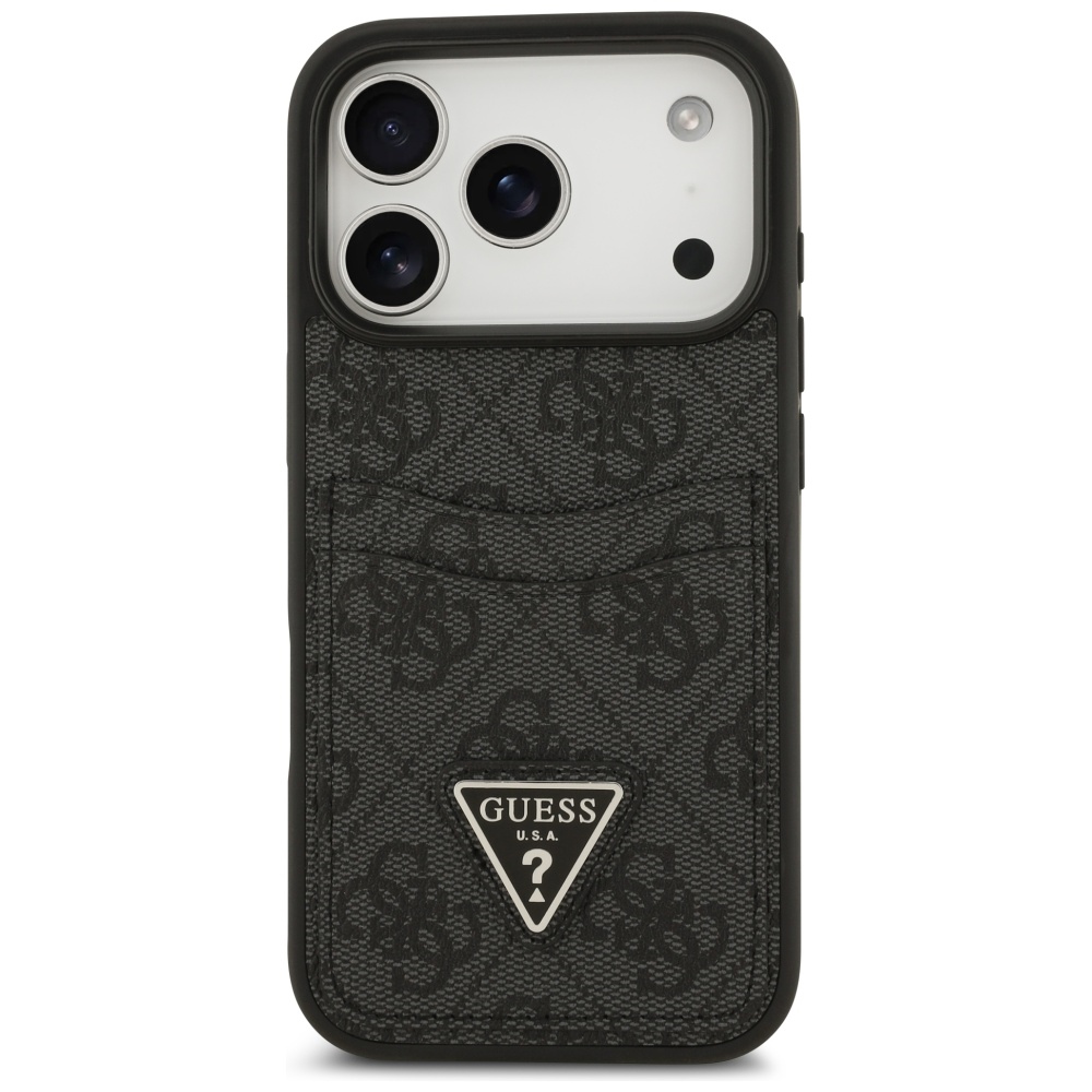 iTok webáruház - Guess Guess 4G Double Card Triangle tok iPhone 17 Pro (fekete) 3 Guess 4G nauble Card Triangle case for iPhone 17 Pro (fekete)