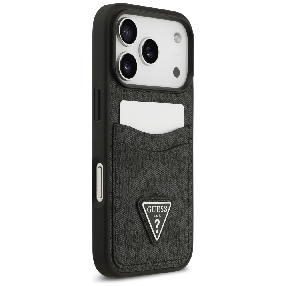 iTok webáruház - Guess Guess 4G Double Card Triangle tok iPhone 17 Pro (fekete) 4 Guess 4G nauble Card Triangle case for iPhone 17 Pro (fekete)