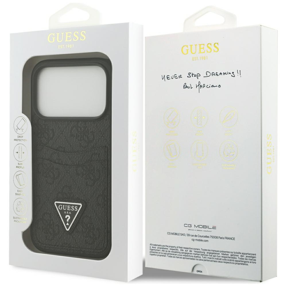 iTok webáruház - Guess Guess 4G Double Card Triangle tok iPhone 17 Pro (fekete) 8 Guess 4G nauble Card Triangle case for iPhone 17 Pro (fekete)