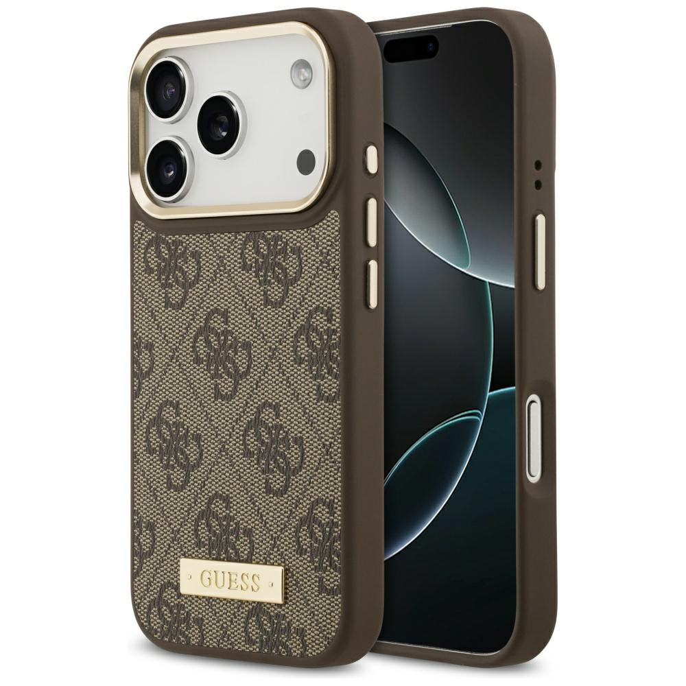 iTok webáruház - Guess Guess 4G Logo Plate MagSafe tok iPhone 17 Pro (barna) 1 Guess 4G Logo Plate MagSafe case for iPhone 17 Pro (barna)