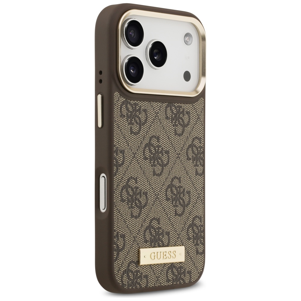 iTok webáruház - Guess Guess 4G Logo Plate MagSafe tok iPhone 17 Pro (barna) 4 Guess 4G Logo Plate MagSafe case for iPhone 17 Pro (barna)