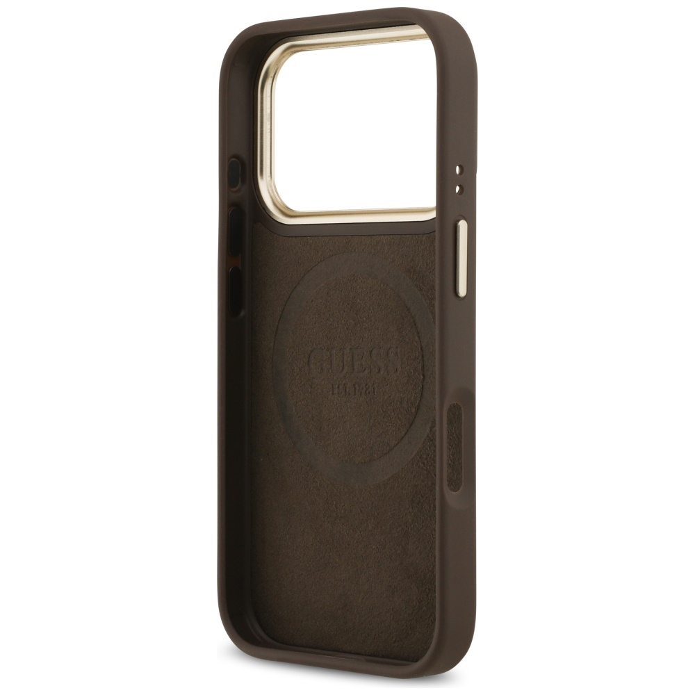 iTok webáruház - Guess Guess 4G Logo Plate MagSafe tok iPhone 17 Pro (barna) 7 Guess 4G Logo Plate MagSafe case for iPhone 17 Pro (barna)