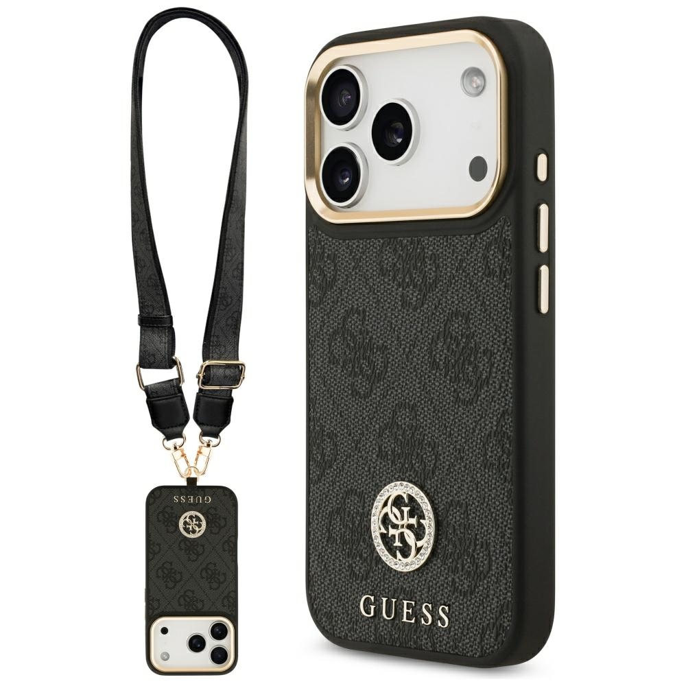 iTok webáruház - Guess Guess 4G Strass Logo & Big Strap Metal Buttons MagSafe tok iPhone 17 Pro készülékhez (fekete) 1 Guess 4G Strass Logo & Big Strap Metal Buttons MagSafe Case for iPhone 17 Pro (fekete)