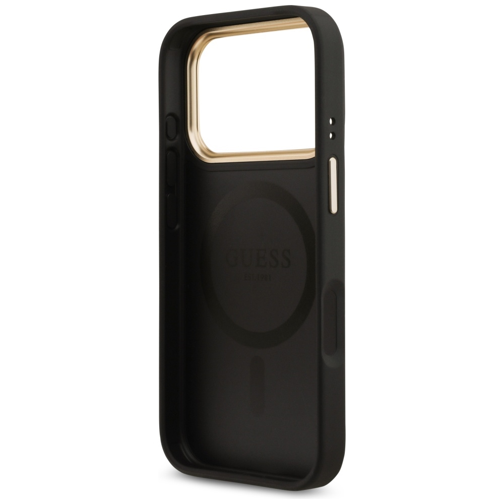 iTok webáruház - Guess Guess 4G Strass Logo & Big Strap Metal Buttons MagSafe tok iPhone 17 Pro készülékhez (fekete) 7 Guess 4G Strass Logo & Big Strap Metal Buttons MagSafe Case for iPhone 17 Pro (fekete)