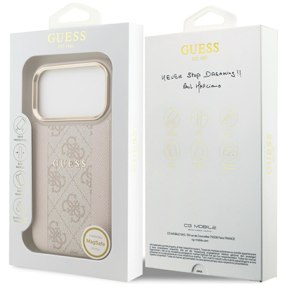 iTok webáruház - Guess Guess 4G Stripe MagSafe tok iPhone 17 Pro készülékhez (rózsaszín) 8 Guess 4G Stripe MagSafe Case for iPhone 17 Pro (rózsaszín)