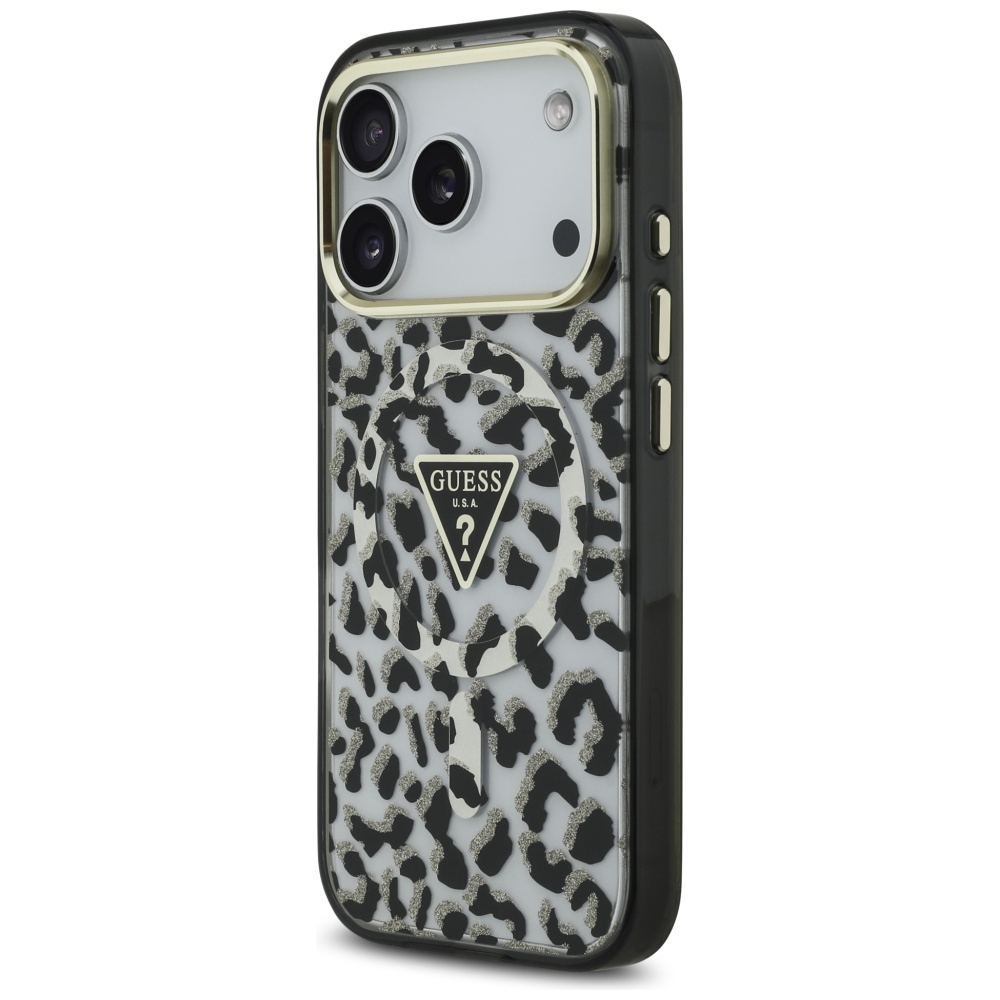 iTok webáruház - Guess Guess Leopard Glitter MagSafe tok iPhone 17 Pro készülékhez (fekete) 2 Guess Leopard Glitter MagSafe Case for iPhone 17 Pro (fekete)