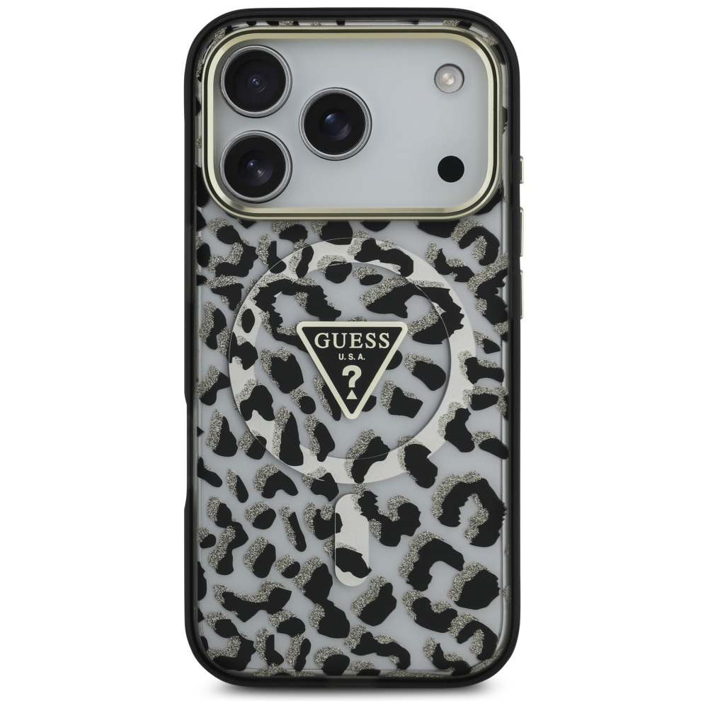 iTok webáruház - Guess Guess Leopard Glitter MagSafe tok iPhone 17 Pro készülékhez (fekete) 3 Guess Leopard Glitter MagSafe Case for iPhone 17 Pro (fekete)
