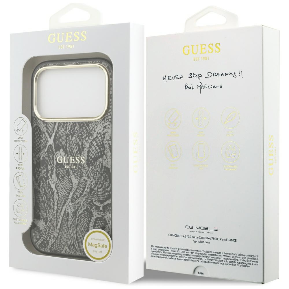 iTok webáruház - Guess Guess Python mintás MagSafe tok iPhone 17 Pro készülékhez (fekete) 8 Guess Python Pattern MagSafe Case for iPhone 17 Pro (fekete)