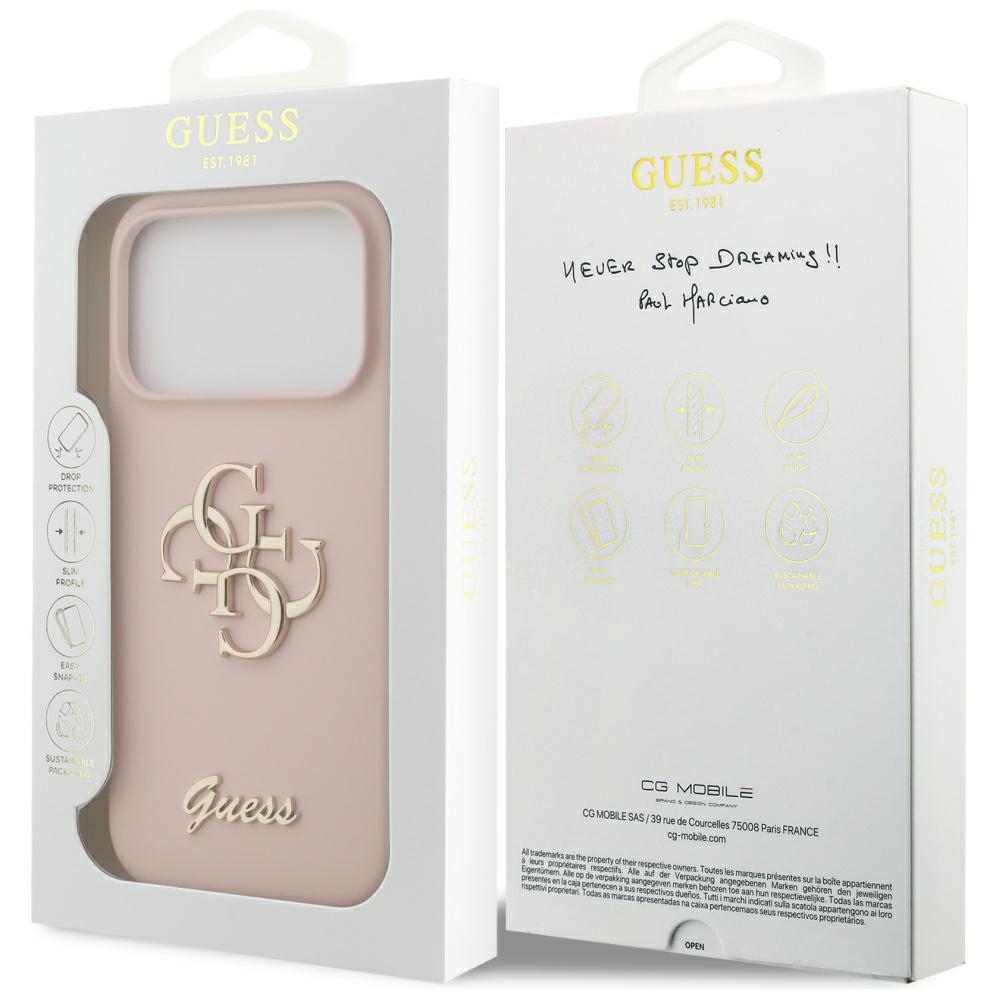 iTok webáruház - Guess Guess Big 4G Script szilikon tok iPhone 17 Pro-hoz (rózsaszín) 8 Guess Silicone Big 4G Script Case for iPhone 17 Pro (rózsaszín)