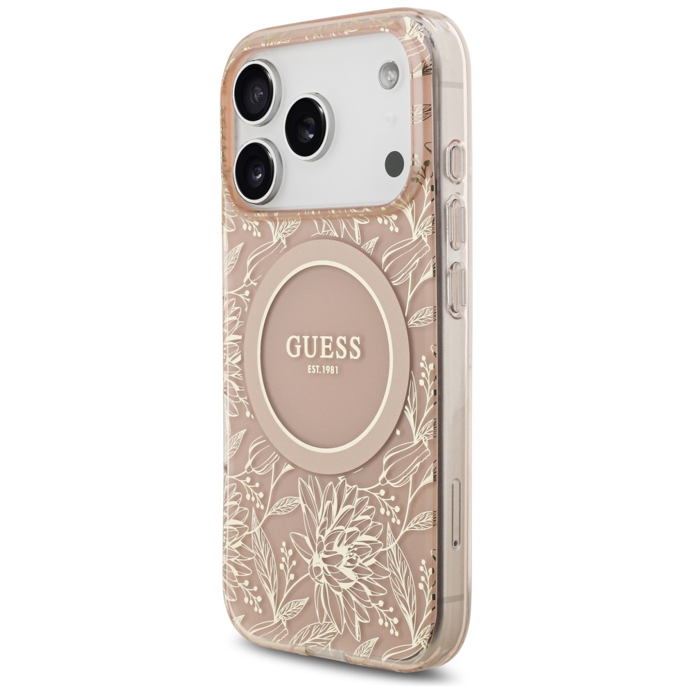 iTok webáruház - Guess Guess IML Flowers Electro Pearl Strap MagSafe tok iPhone 17 Pro készülékhez (rózsaszín) 3 Guess IML Flowers Electro Pearl Strap MagSafe Case for iPhone 17 Pro (rózsaszín)