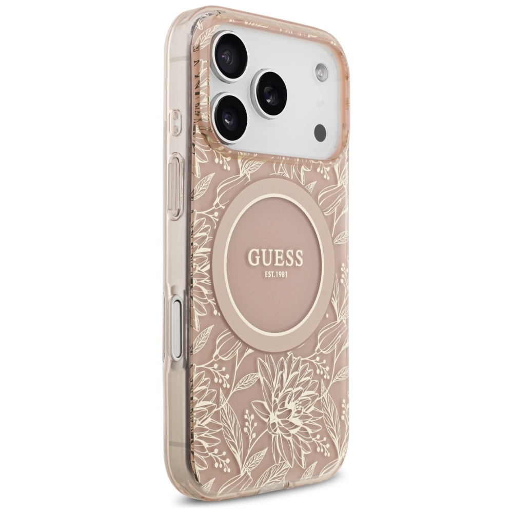 iTok webáruház - Guess Guess IML Flowers Electro Pearl Strap MagSafe tok iPhone 17 Pro készülékhez (rózsaszín) 4 Guess IML Flowers Electro Pearl Strap MagSafe Case for iPhone 17 Pro (rózsaszín)