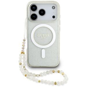 Guess IML Glitter Pearl Strap MagSafe tok iPhone 17 Pro készülékhez (átlátszó)