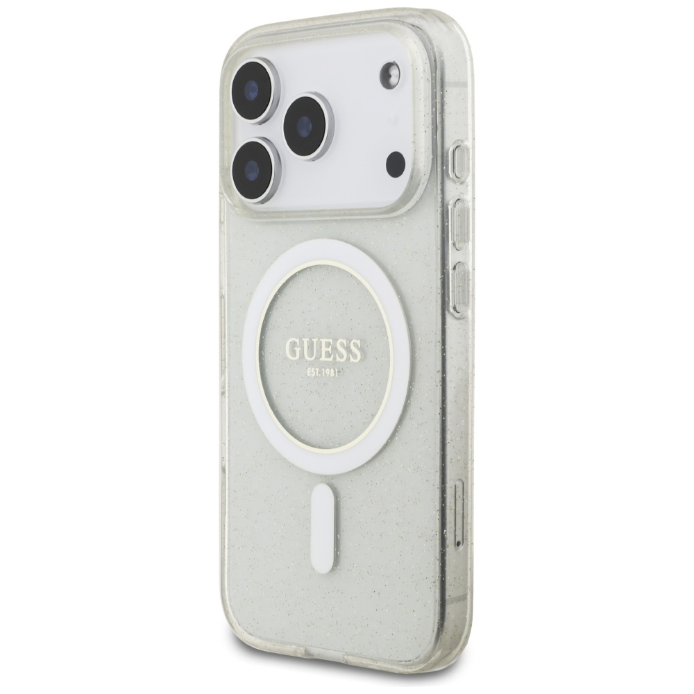 iTok webáruház - Guess Guess IML Glitter Pearl Strap MagSafe tok iPhone 17 Pro készülékhez (átlátszó) 3 Guess IML Glitter Pearl Strap MagSafe Case for iPhone 17 Pro (átlátszó)