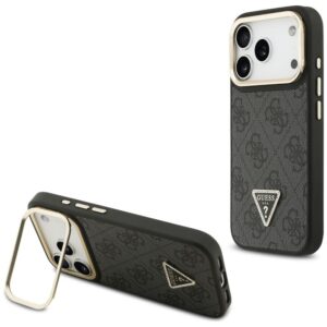 Guess 4G PU Triangle Logo & Stand Camera MagSafe tok iPhone 17 Pro (fekete)