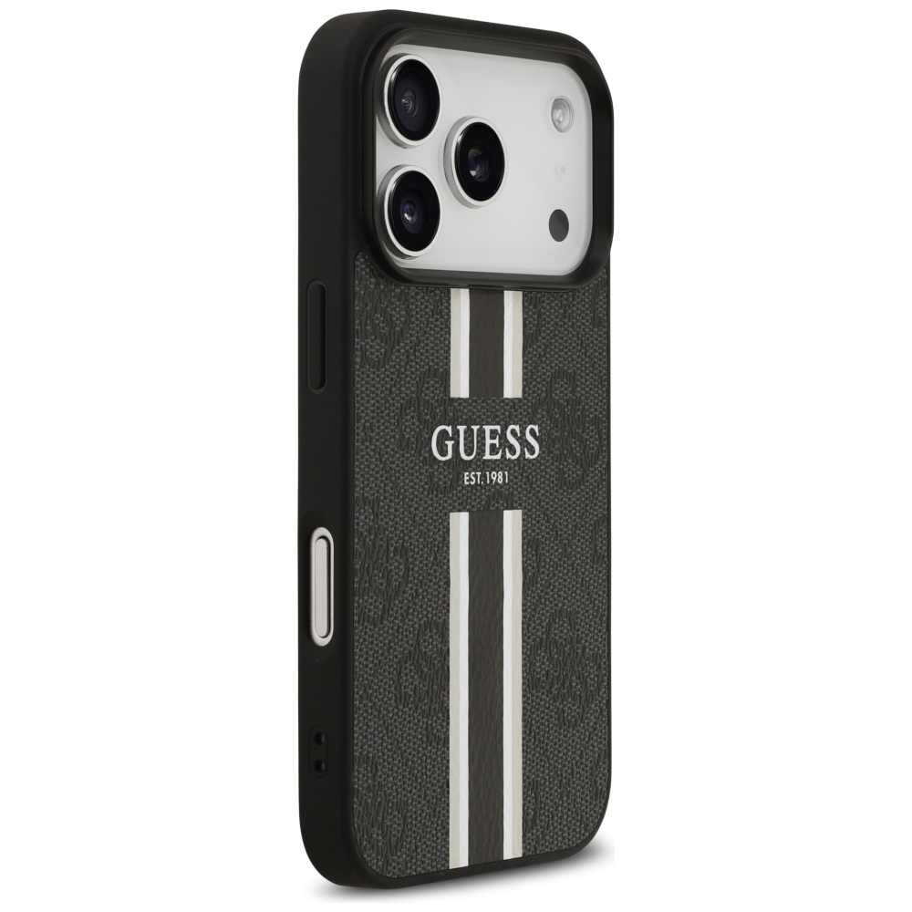 iTok webáruház - Guess Guess 4G Printed Stripes MagSafe tok iPhone 17 Pro készülékhez (fekete) 4 Guess 4G Printed Stripes MagSafe case for iPhone 17 Pro (fekete)