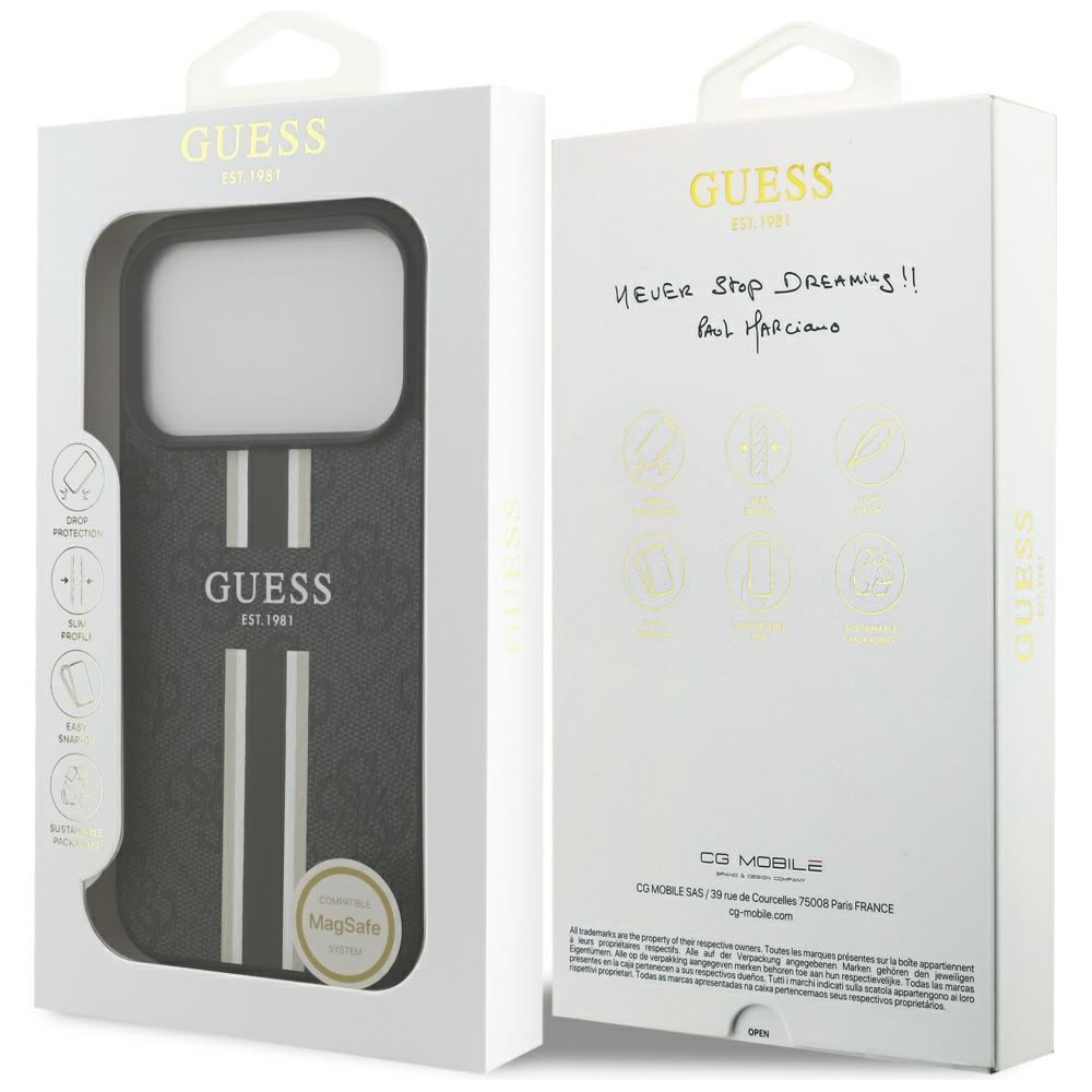 iTok webáruház - Guess Guess 4G Printed Stripes MagSafe tok iPhone 17 Pro készülékhez (fekete) 8 Guess 4G Printed Stripes MagSafe case for iPhone 17 Pro (fekete)