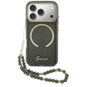 Guess IML Glitters Script Strap MagSafe tok iPhone 17 Pro készülékhez (fekete)