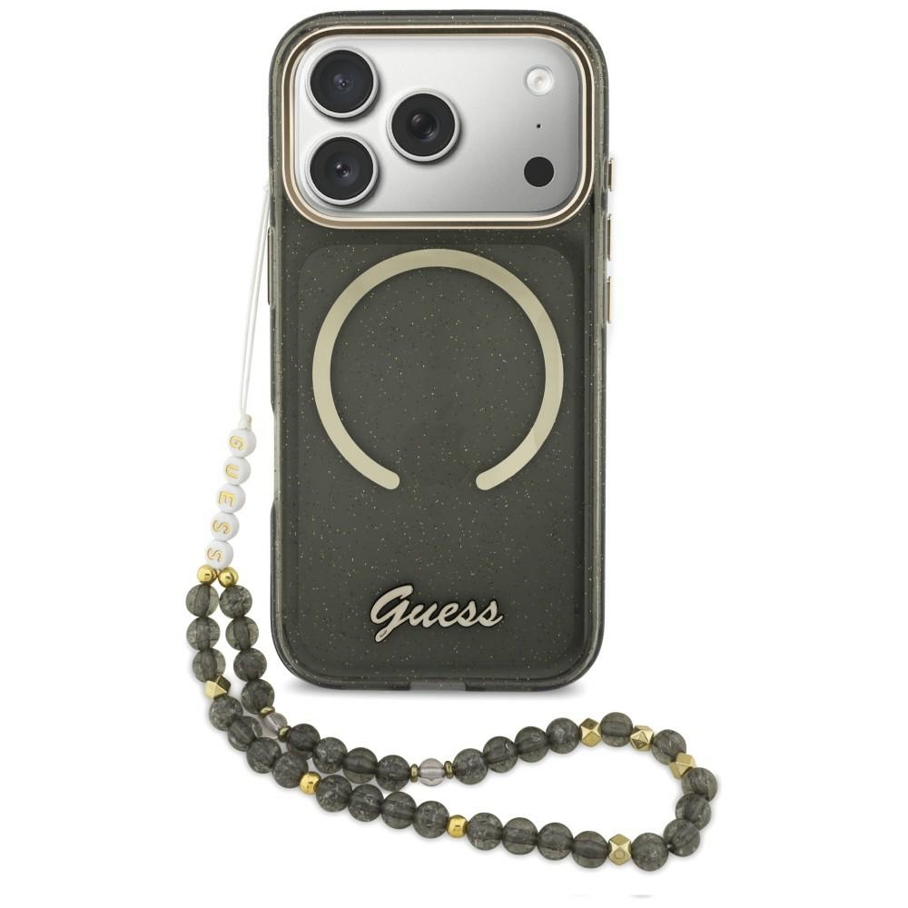 iTok webáruház - Guess Guess IML Glitters Script Strap MagSafe tok iPhone 17 Pro készülékhez (fekete) 1 Guess IML Glitters Script Strap MagSafe Case for iPhone 17 Pro (fekete)