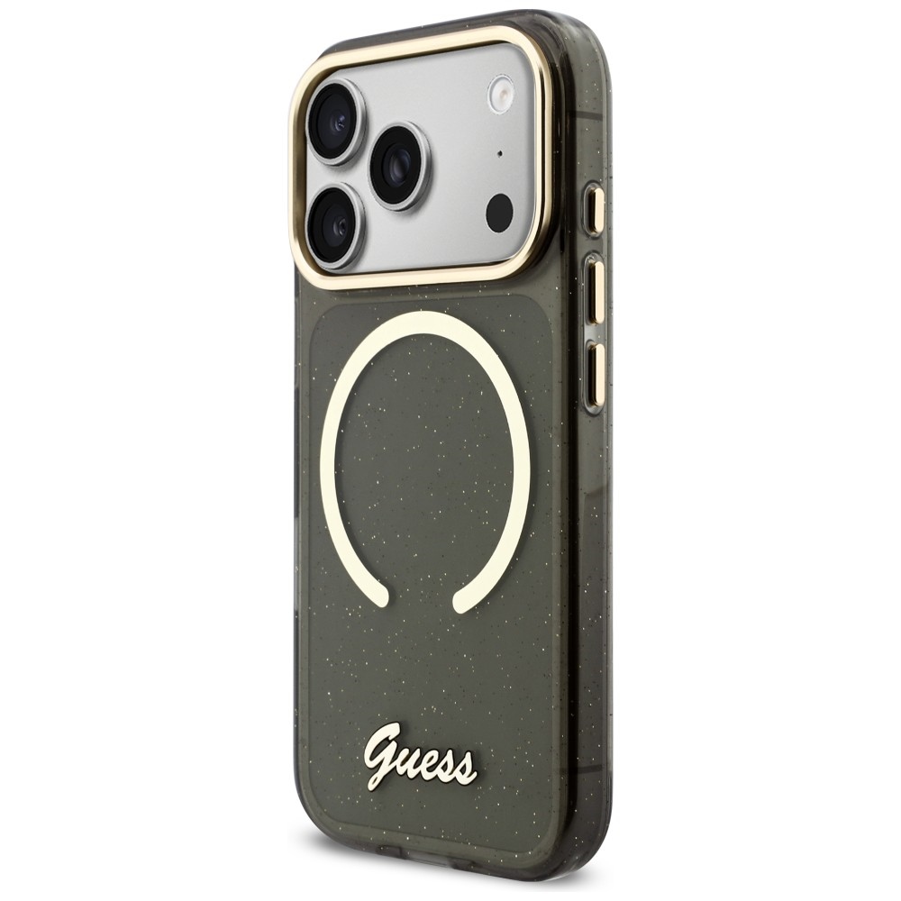 iTok webáruház - Guess Guess IML Glitters Script Strap MagSafe tok iPhone 17 Pro készülékhez (fekete) 3 Guess IML Glitters Script Strap MagSafe Case for iPhone 17 Pro (fekete)