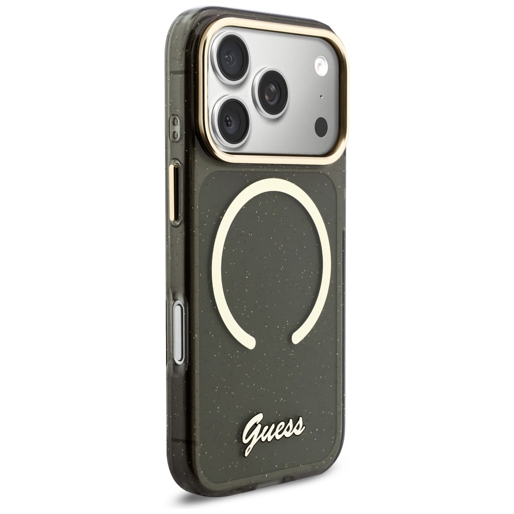 iTok webáruház - Guess Guess IML Glitters Script Strap MagSafe tok iPhone 17 Pro készülékhez (fekete) 4 Guess IML Glitters Script Strap MagSafe Case for iPhone 17 Pro (fekete)