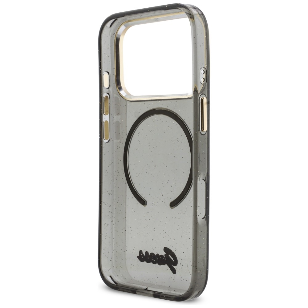 iTok webáruház - Guess Guess IML Glitters Script Strap MagSafe tok iPhone 17 Pro készülékhez (fekete) 7 Guess IML Glitters Script Strap MagSafe Case for iPhone 17 Pro (fekete)