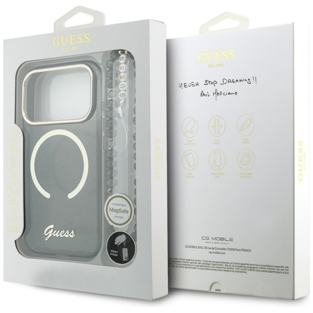 iTok webáruház - Guess Guess IML Glitters Script Strap MagSafe tok iPhone 17 Pro készülékhez (fekete) 8 Guess IML Glitters Script Strap MagSafe Case for iPhone 17 Pro (fekete)