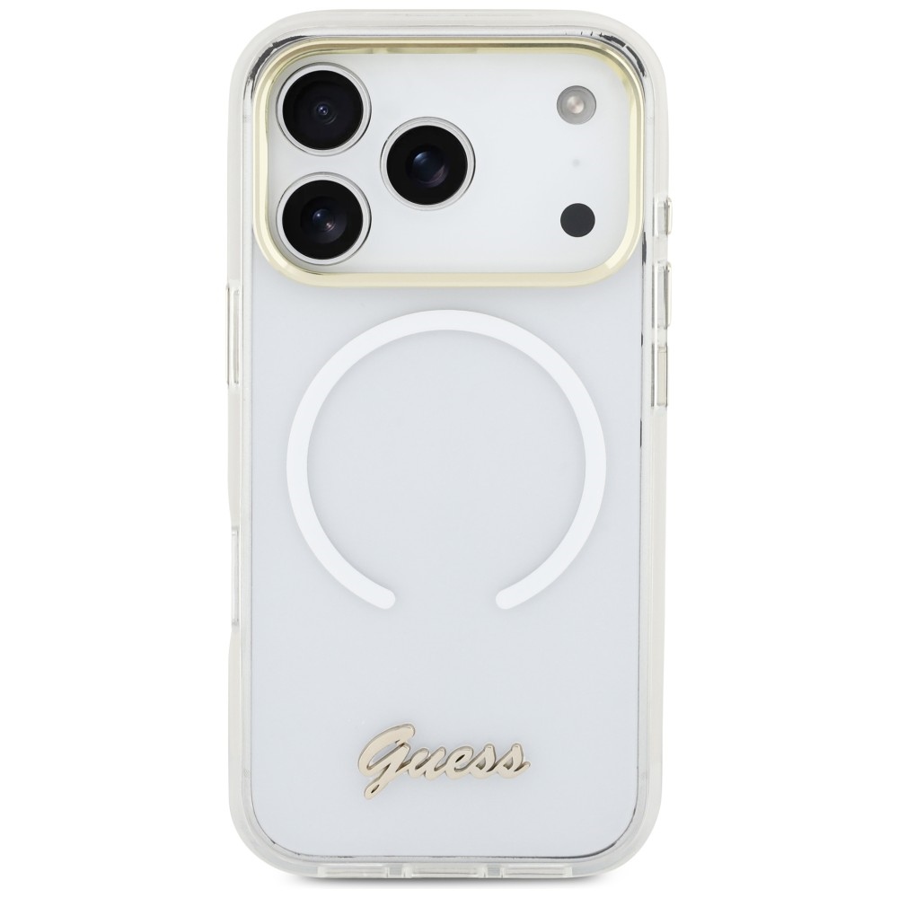 iTok webáruház - Guess Guess IML Gradient Script Metal MagSafe tok iPhone 17 Pro készülékhez (fehér) 3 Guess IML Gradient Script Metal MagSafe Case for iPhone 17 Pro (fehér)