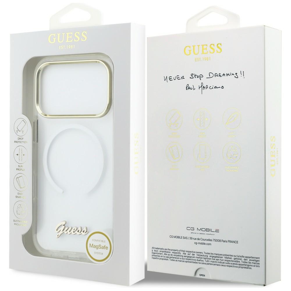 iTok webáruház - Guess Guess IML Gradient Script Metal MagSafe tok iPhone 17 Pro készülékhez (fehér) 8 Guess IML Gradient Script Metal MagSafe Case for iPhone 17 Pro (fehér)