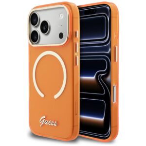 Guess IML Script Metal MagSafe tok iPhone 17 Pro készülékhez – narancssárga (narancssárga)