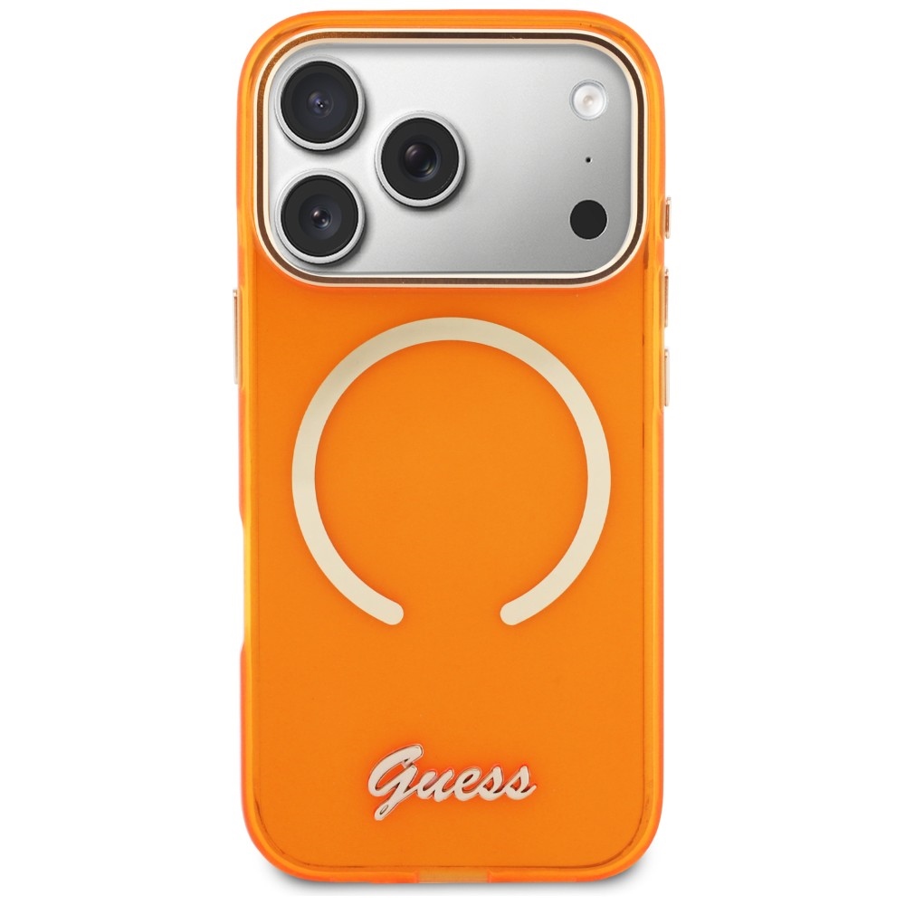 iTok webáruház - Guess Guess IML Script Metal MagSafe tok iPhone 17 Pro készülékhez – narancssárga (narancssárga) 3 Guess IML Script Metal MagSafe Case for iPhone 17 Pro (narancssárga)