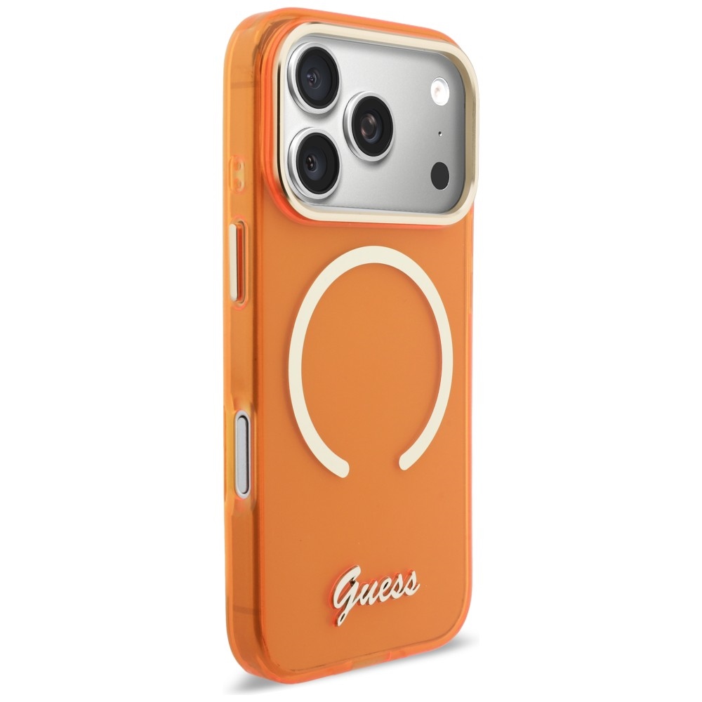 iTok webáruház - Guess Guess IML Script Metal MagSafe tok iPhone 17 Pro készülékhez – narancssárga (narancssárga) 4 Guess IML Script Metal MagSafe Case for iPhone 17 Pro (narancssárga)